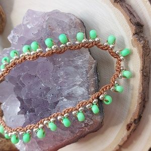 Neon Green Boho Choker, Handmade Beaded Crochet Necklace
